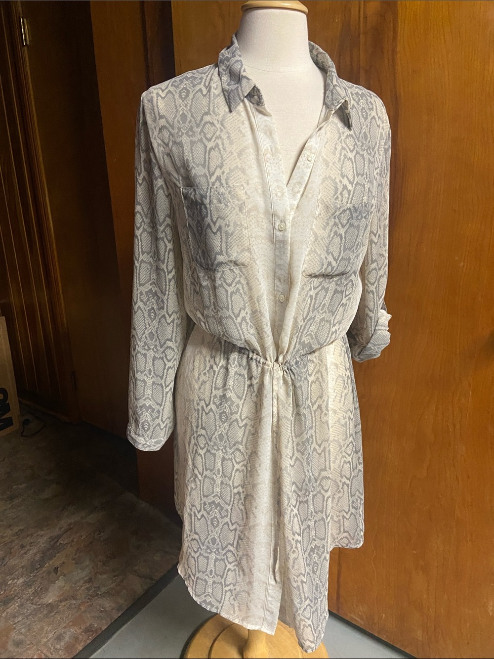 OLD NAVY Sheer Dress Cover Snake Print Shirt Dress in Light Taupe and Gray L